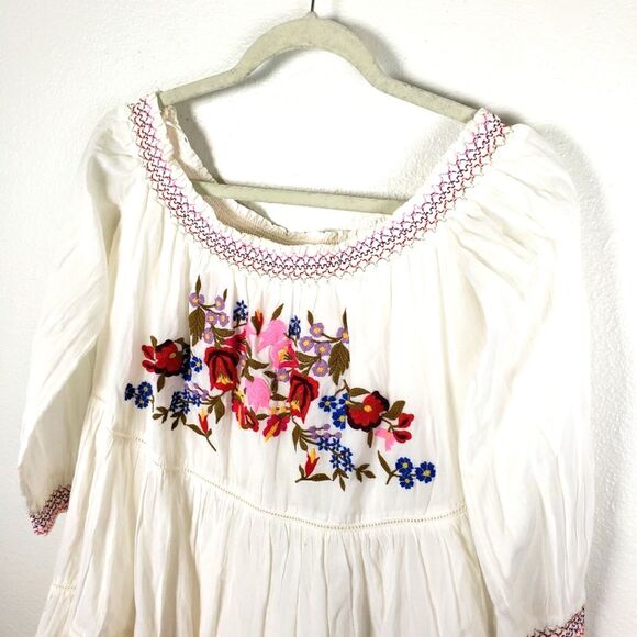 Free People Women's Cold Off the Shoulders Boho Gypsy White Floral Top Size SM - Picture 7 of 14
